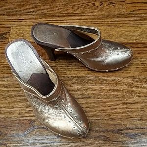 Michael Kors Gold Metallic Wooden Heels. Sz 10
